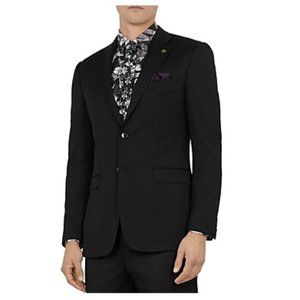 NWT Ted Baker Men's Debonair ArcinaJ Plain Black Wool Suit Jacket 44R $500 BB454